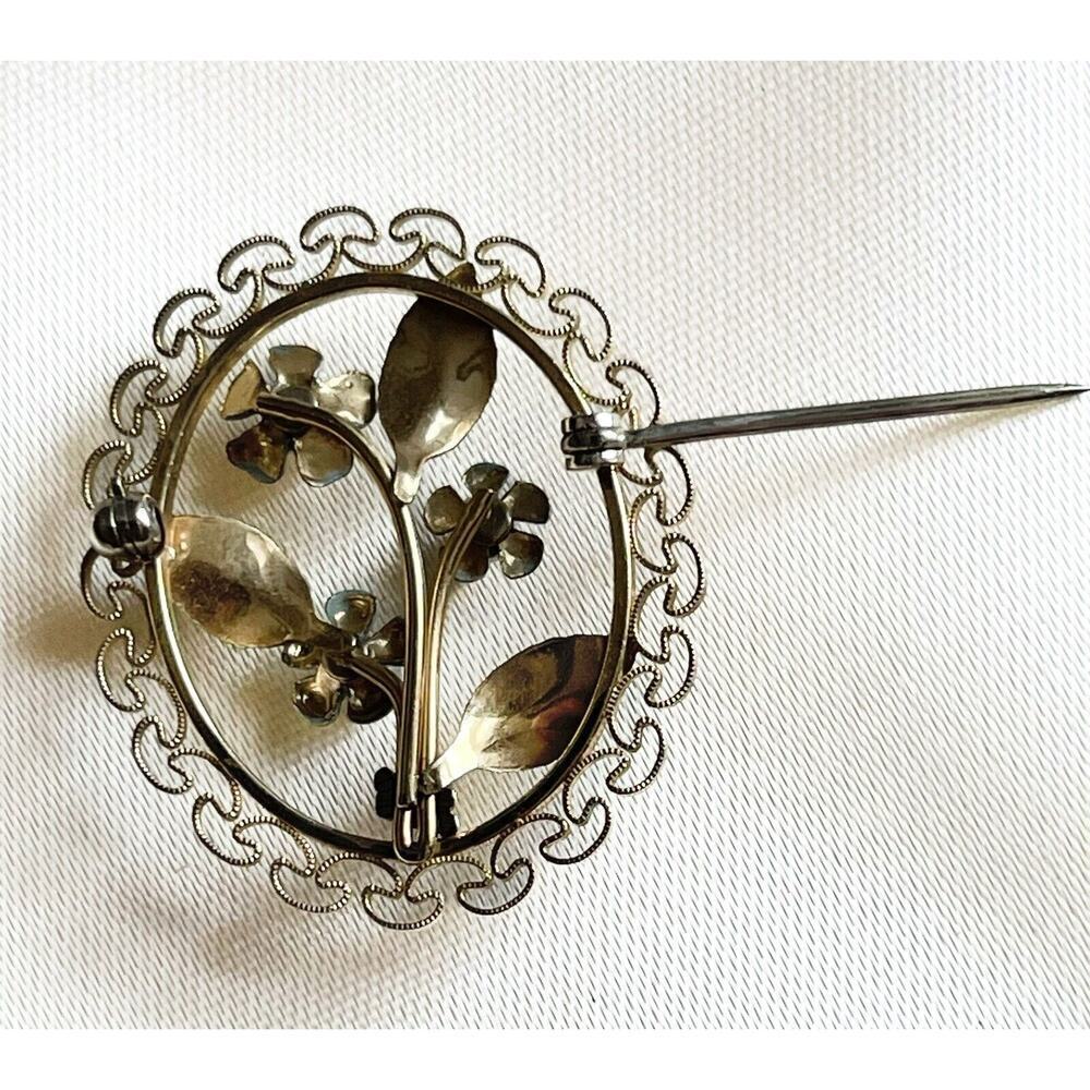 Vintage Krementz Gold Filled Forget Me Not Flower Filigree Brooch Pin Pearl Oval - Picture 2 of 11